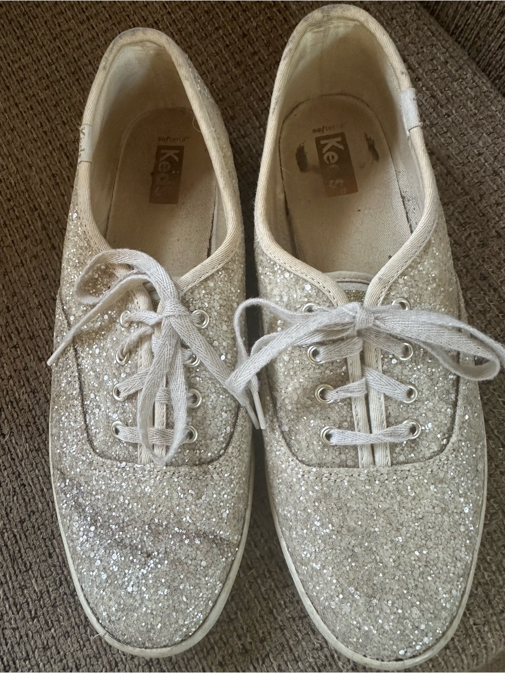 Keds Women's Glitter Lace-Up Sneakers in Silver White